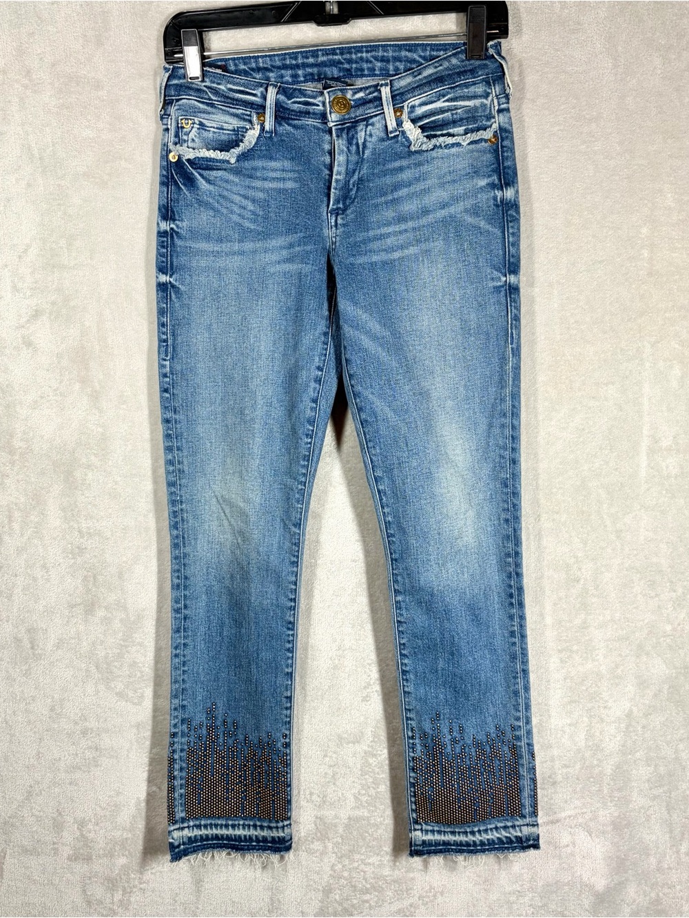 True Religion Cora Straight Crop Jean Women’s 25 Eclectic Edgy Studded Hem - Picture 3 of 12